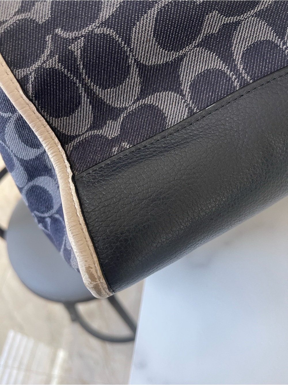 Coach Dempsey Tote  signature denim and a circular leather logo patch. - Picture 6 of 9